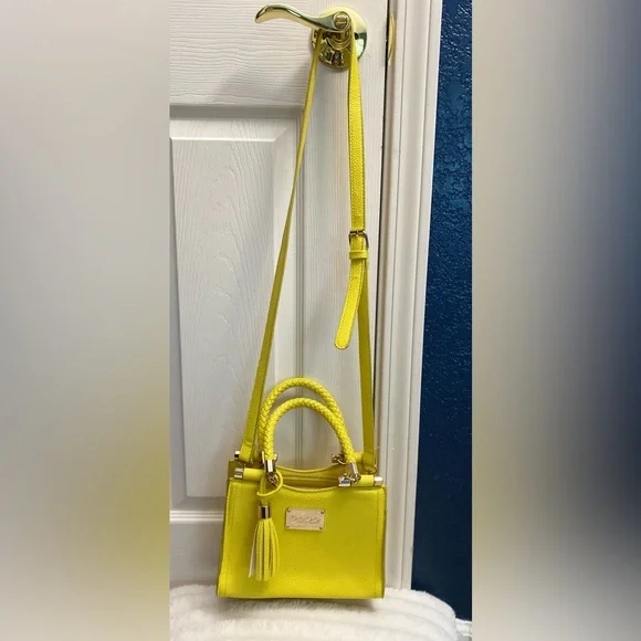 bebe Bright Yellow Leather Satchel with Tassel