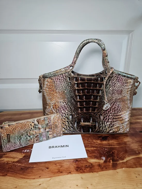 Brahmin Small Elaine Satchel + Matching Wallet | Truffle Python Ombre Melbourne