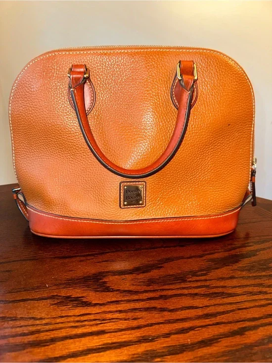 Dooney & Bourke Pebble Grain Zip Zip Satchel Natural Tan Leather Crossbody Purse