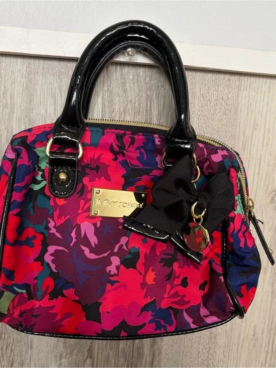 Betsey Johnson Mini Satchel Floral Pink Bow Bag Top Handle extra small