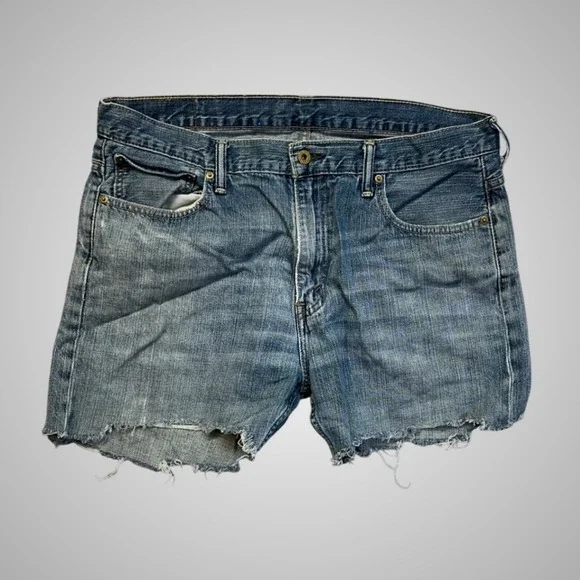 Levi's Denim Cut‎ Off Shorts Mens W36 Blue Good Frayed Hem Distressed Jorts