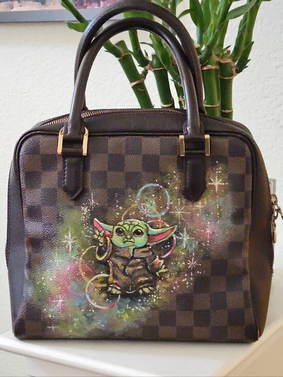 LOUIS VUITTON Damier Ebene Brera Customized Painted Baby Yoda Image