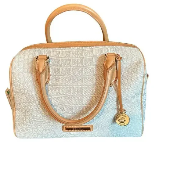 NWT Brahmin rare blue Leather Satchel purse Handbag Stacy Light Denim Quinze