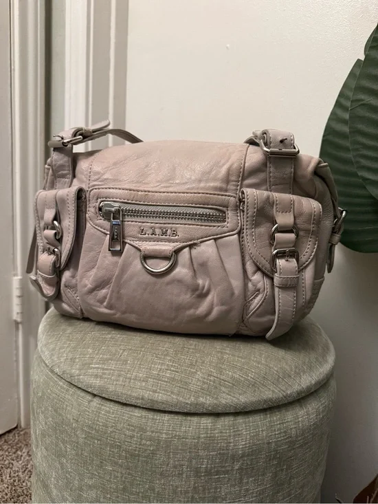 L.A.M.B. Gwen Stefani Taupe Leather Moto Satchel Shoulder Bag Y2K Vintage