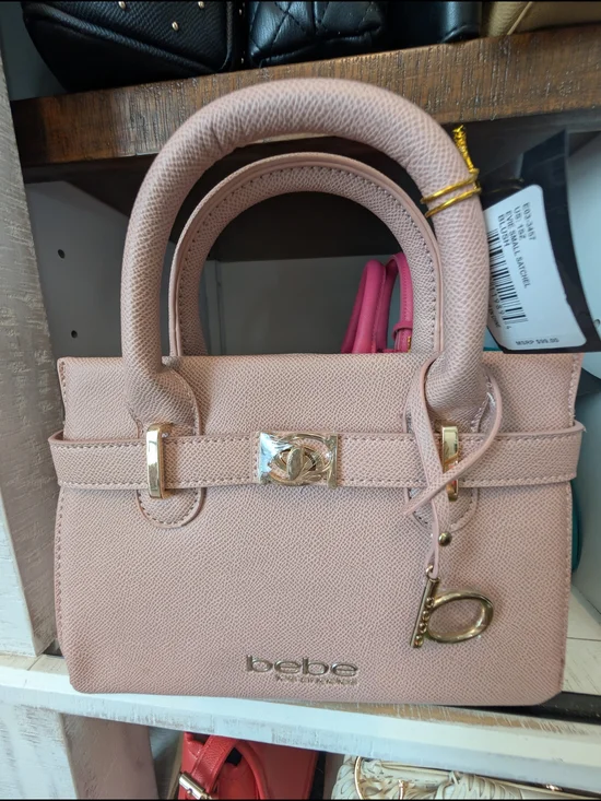bebe Pink Structured Satchel with Gold Hardware