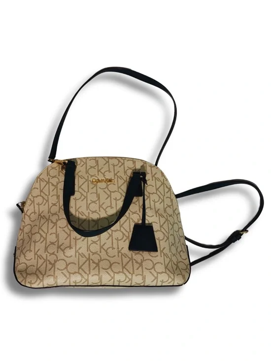 Calvin Klein Beige & Green Monogram Dome Shoulder Bag and Matching Card-Holder