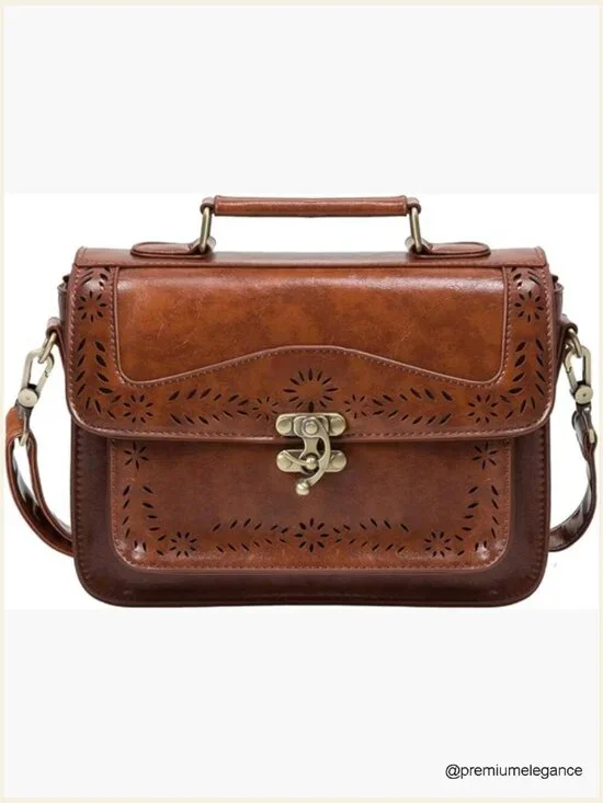 Vintage PU Leather Satchel Crossbody Bag Work Messenger Purse