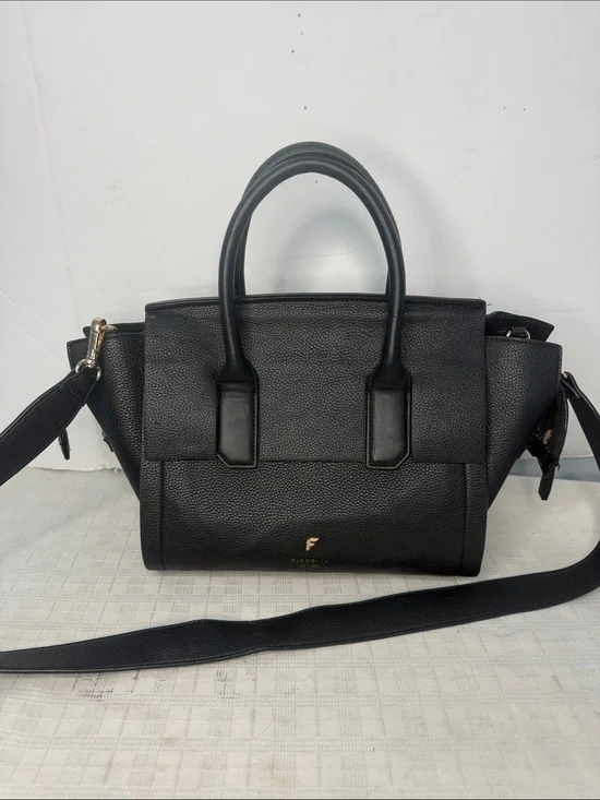 Black Leather Top-Handle Satchel with Detachable Strap