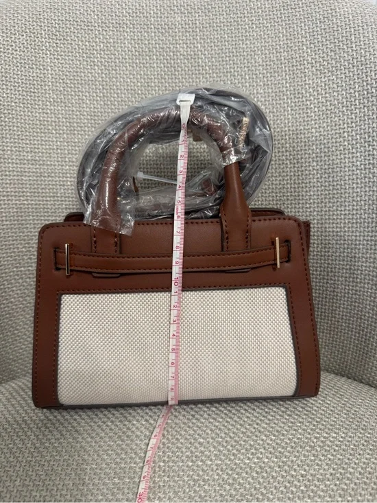 Brown and Cream Structured Top-Handle Women's Satchel