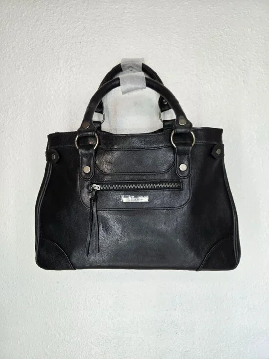 Vintage Y2K Victoria’s Secret Black Leather Satchel Handbag Hot Pink Lining