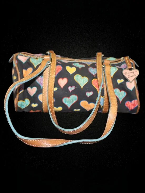 Vintage Dooney & Bourke Doodle Double Handle Multicolor Heart Barrel Bag