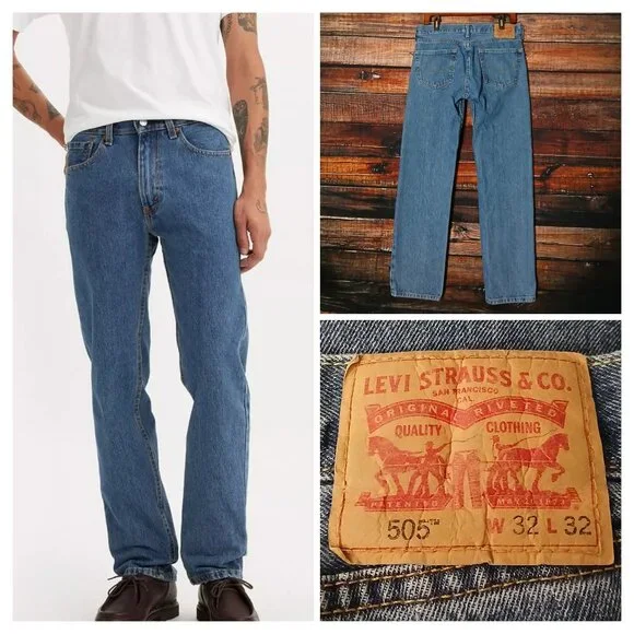 Levis 505 Jeans Mens 32X31 Straight Fit Blue Stonewashed Denim 100% Cotton