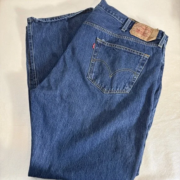 Levi's Men's Blue 501 Straight Fit Denim Jeans Button Fly 5-Pocket 46x32