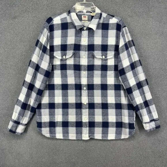 Levi's Shirt Mens Large Blue Plaid Flannel Relaxed Long Sleeve Button‎ Down