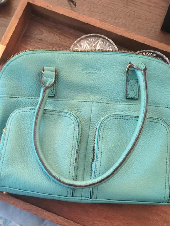 Teal Pebbled Leather Satchel Handbag