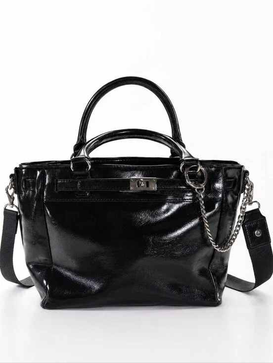 MADDEN NYC Black Patent Leather Crossbody Or Satchel.