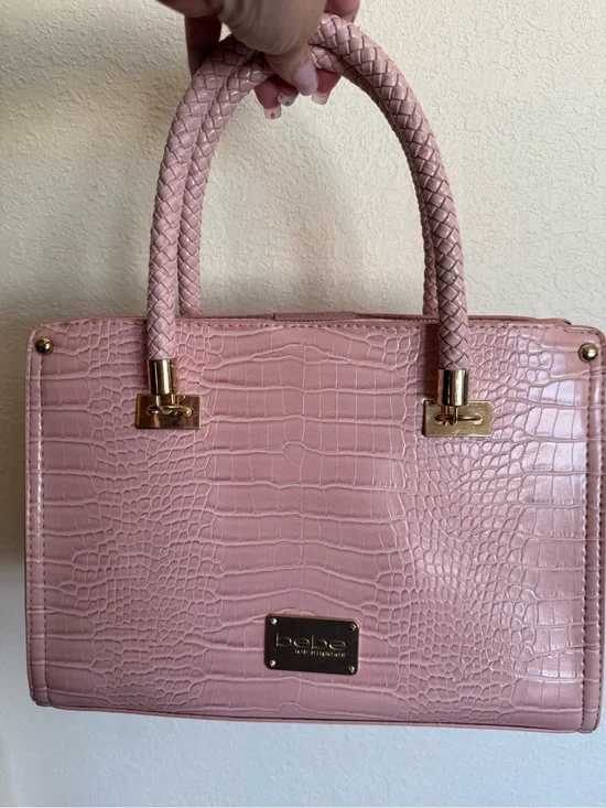 bebe Blush Pink Croc-Embossed Top-Handle Satchel
