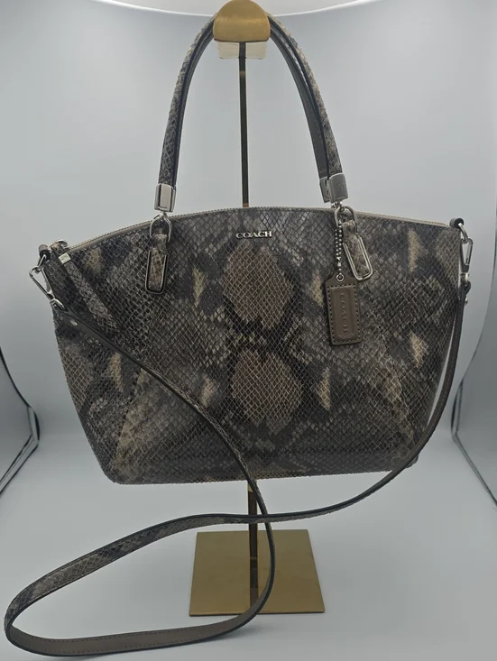Coach Brown Snake-Print Satchel with Crossbody Strap