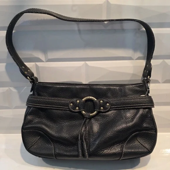 The Sak Black Pebbled Crescent Shoulder Bag Zip Houndstooth Lined Pockets Y2K