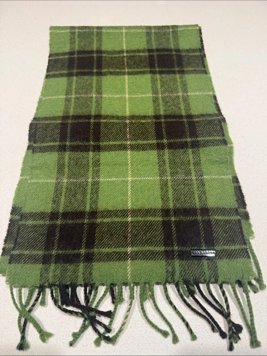 Ted Baker Green Plaid Scarf with Fringe