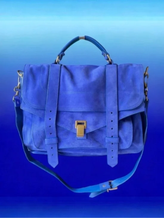 🆕🩷PROENZA SCHOULER Iconic Suede PS1 Shoulder Bag Satchel • *LARGE* • COBALT BLUE
