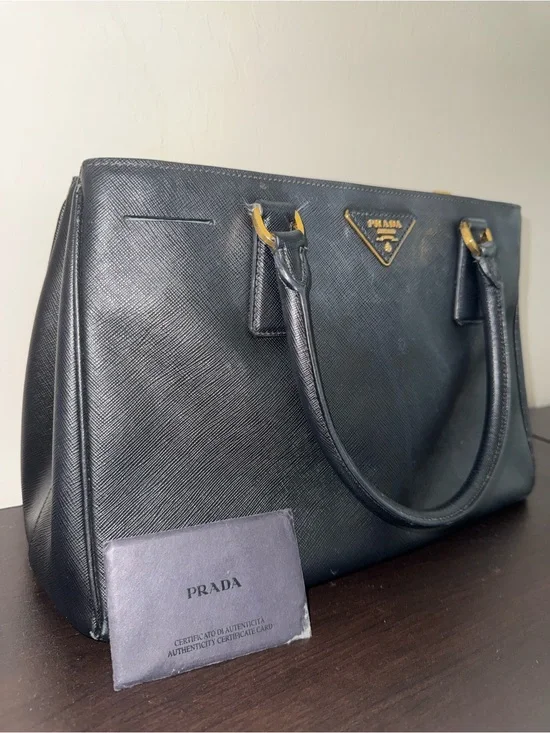Prada Black Saffiano Leather Satchel with Gold Hardware