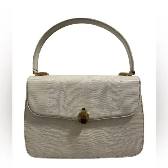 Gucci lizard embossed leather top handle tote