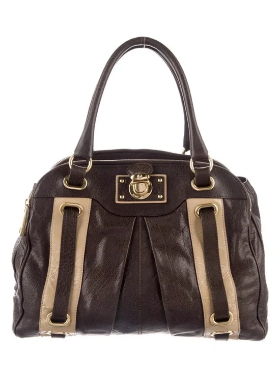 Marc Jacobs Dark Brown and Beige Leather Satchel