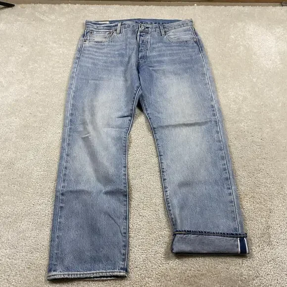 Levis 501 '93 Selvedge Jeans Mens 36x29 Blue Light Wash Straight Leg Premium