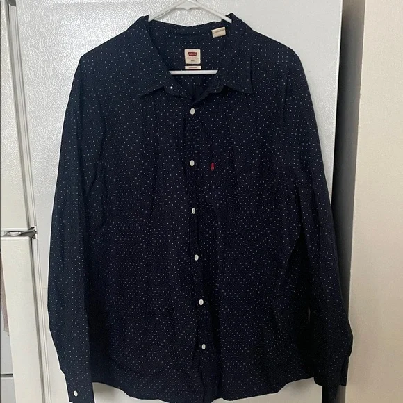 Levi's Men’s XXL 100% Cotton Dark Blue‎ White Polka Dot Long Sleeve Button Down