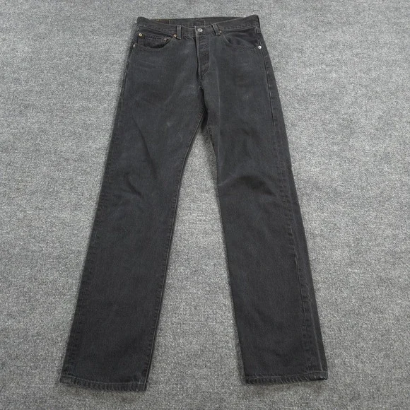 Vintage Levis Jeans Mens 32x34 Black Denim 501 Button Fly Regular Straight Y2K