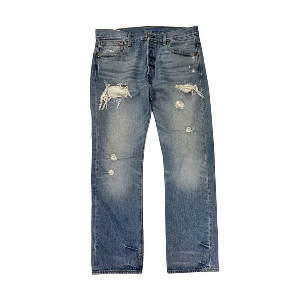 Levi's 501 Original Fit Jeans Mens 33x30 Blue Good Distressed Straight Leg Pants