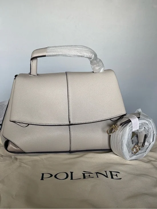 POLENE Top Handle Satchel Bag in Cream
