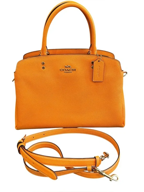 Coach Lillie Carryall Satchel Sunbeam Bright Orange Crossgrain Leather Bag EXC