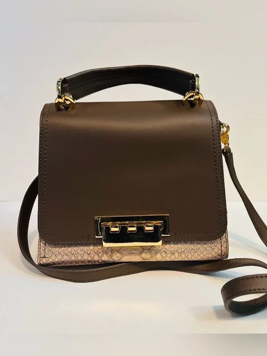 Rare Zac Posen Eartha Top-Handle Mini Crossbody Taupe Olive Brown Gold