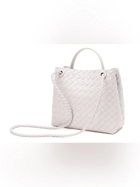 Tiffany & Fred Paris Woven Genuine Leather Satchel Crossbody Bag White NWT