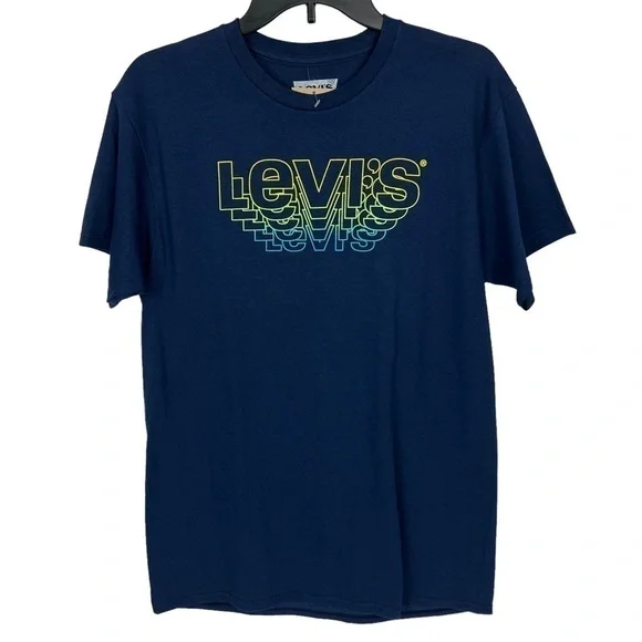NWT LEVI’S STRAUSS Men’s Pullover Tee Shirt Sz Medium Blue W/Multi Color Graphic