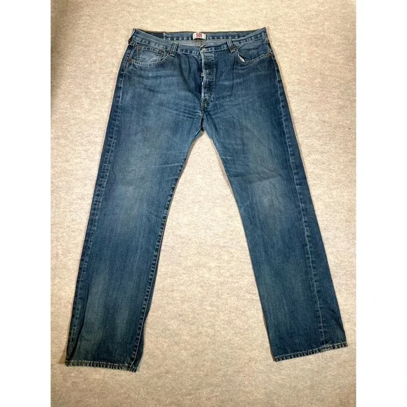 Levis 501 Straight Leg Jeans Mens‎ 40x34 Blue Whiskering Denim Button Fly Cotton