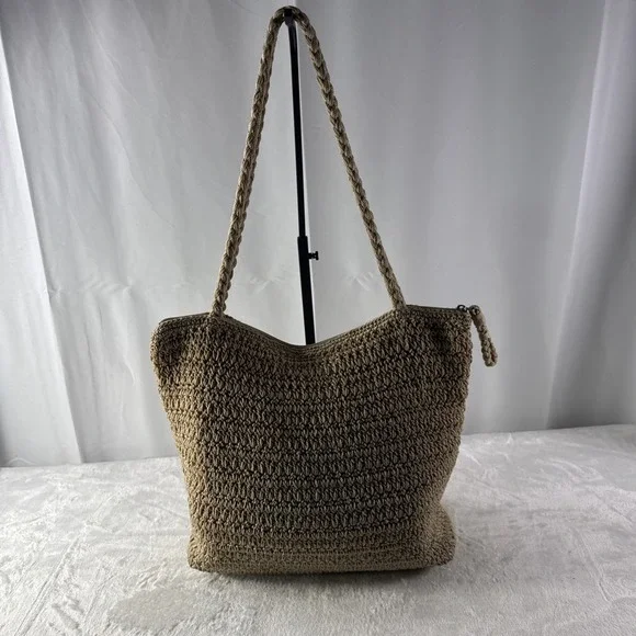 The Sak Crochet Tan Shoulder Bag With Zip Top