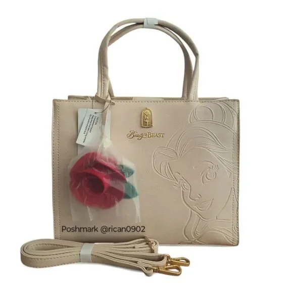 Loungefly Disney Beauty and the Beast Belle Debossed Cream Satchel