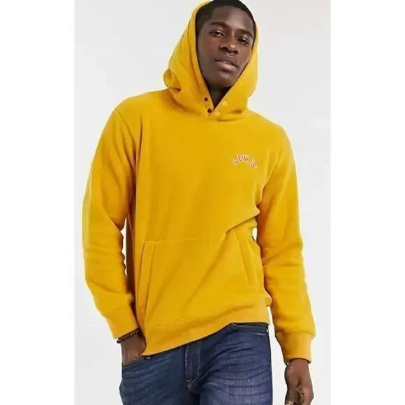 Men's Levi's Logo Polar Fleece Hoodie Sweatshirt Golden Yellow New with Tags L