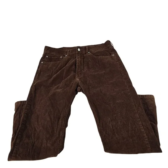 Levis 505 Regular Fit Corduroy Pants Mens 36x29 Brown Straight Leg Stretch 14004
