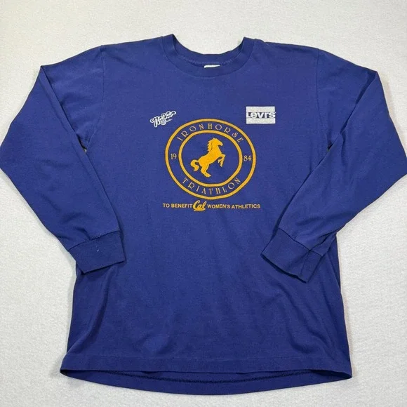 Levis Shirt Men's M Blue USA Made Iron‎ Horse 1984 Triathlon Long Sleeve Cal