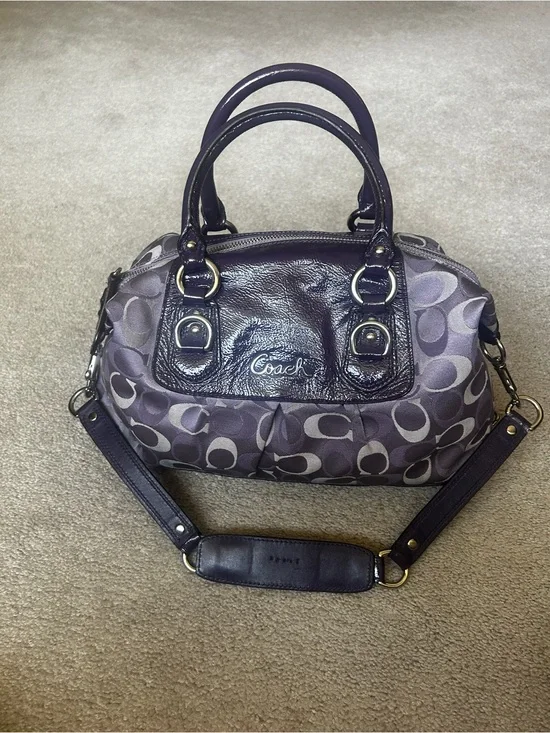 Coach Purple Signature Canvas Satchel with Leather Trim