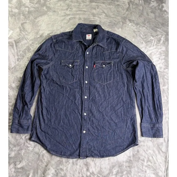 Levi's Standard Fit Western Men's Casual Button-Down Shirt L Blue