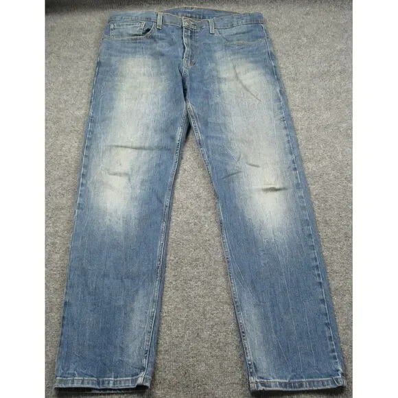 Levis 502 Jeans Mens 36x31 Blue Taper Fit Faded Red Tab‎ Distressed