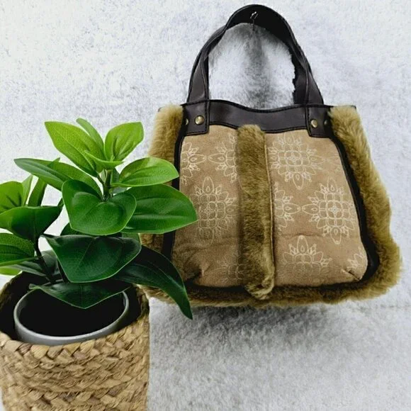 Bath and Body Works Fur and Faux Leather Top Handle Satchel
