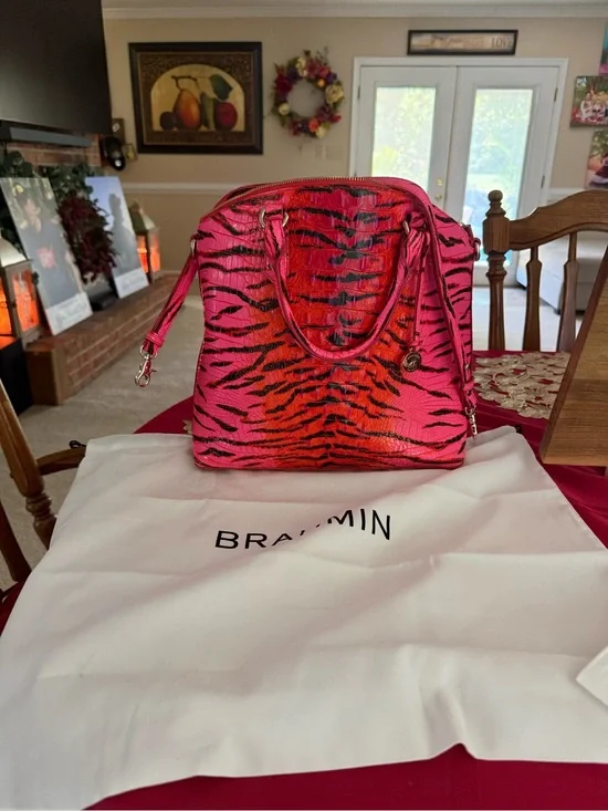 Brahmin Pink feline ombré Print Satchel , large Duxbury