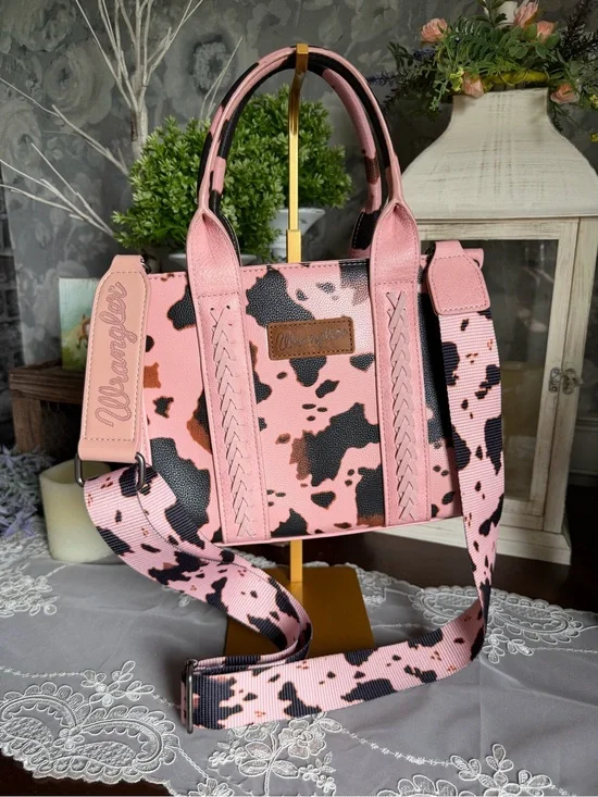 Wrangler Pink Black Brown Cowprint Medium Satchel handbag Purse