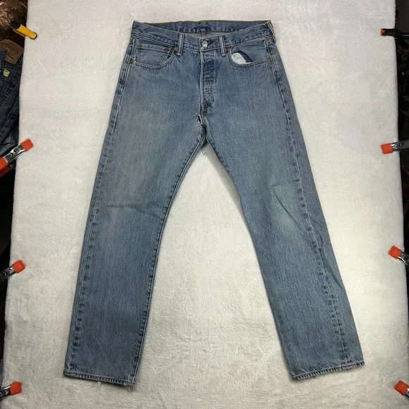 Levi's 501 Original Fit Straight Jeans Men 32X28.5 Blue Denim Button Fly - Flaws